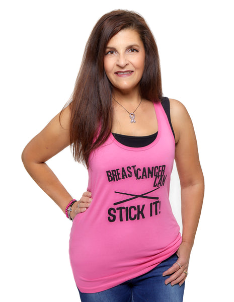 Racerback Pink Tank Top - Breast Cancer Can Stick It!