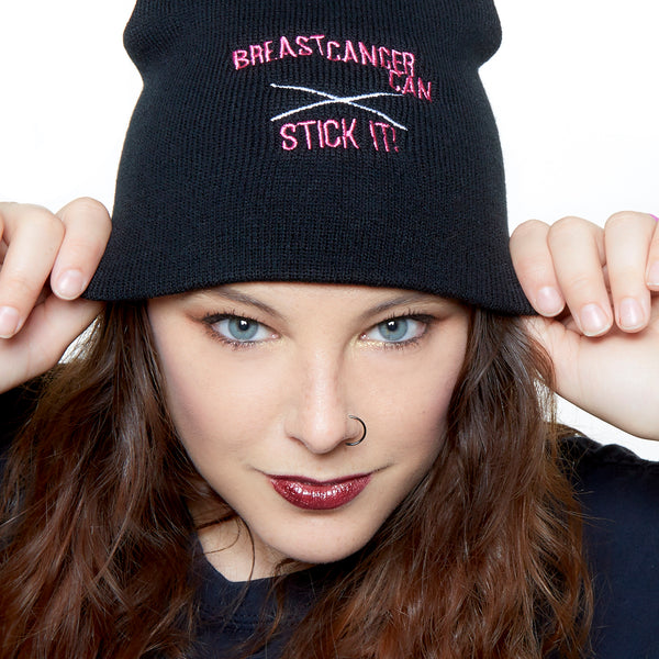 Beanie Knit Hat - Breast Cancer Can Stick It!